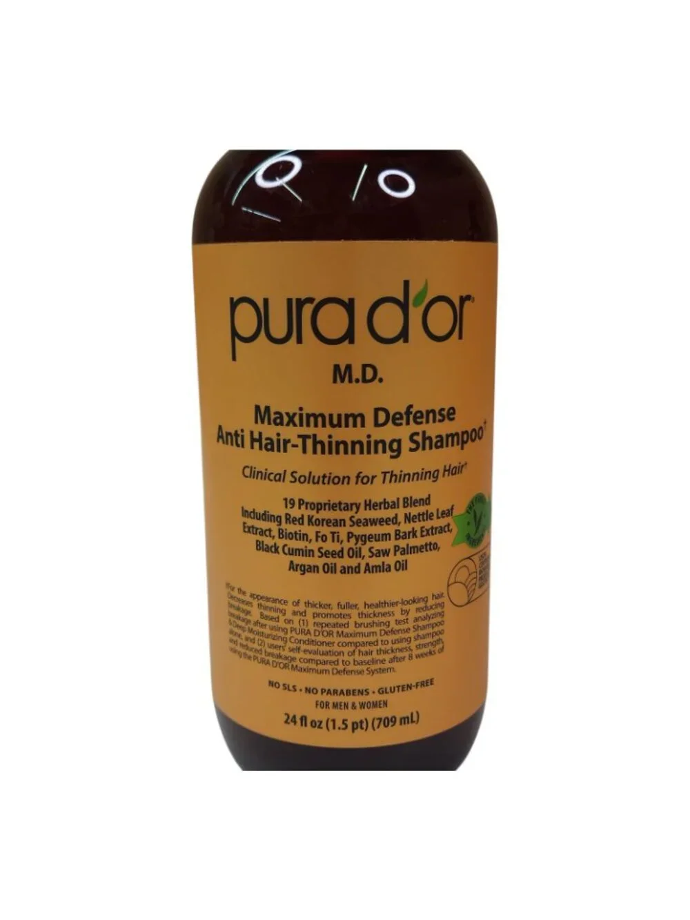 Pura Dor M.D. Maximum Defense Anti Hair-Thinning Shampoo Clinical Solution 24 oz